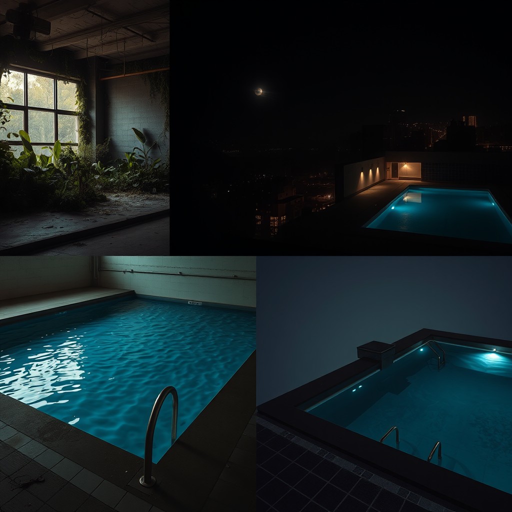 A series of surreal and atmospheric liminal spaces featuring empty swimming pools
