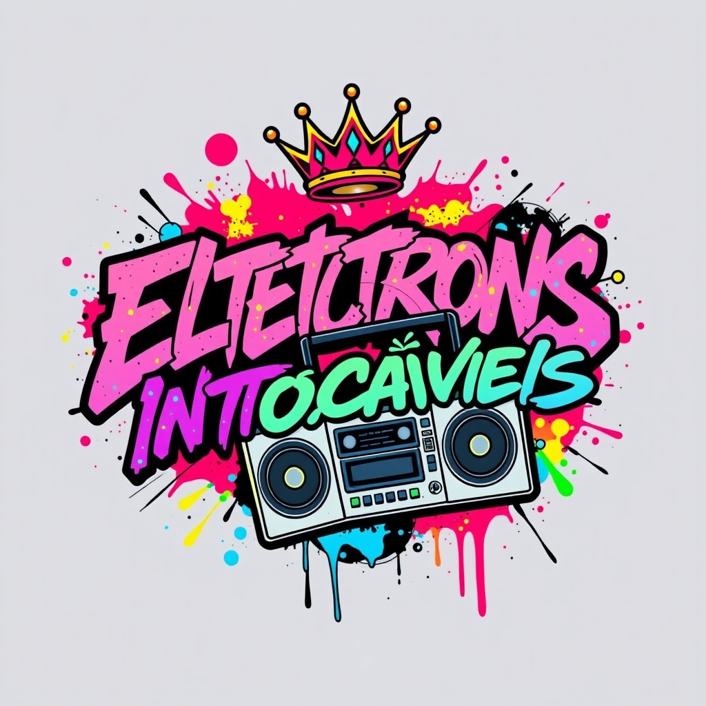A vibrant and edgy graffiti art design for a t-shirt featuring the phrase "Elétrons Intocáveis" in bold, colorful lettering