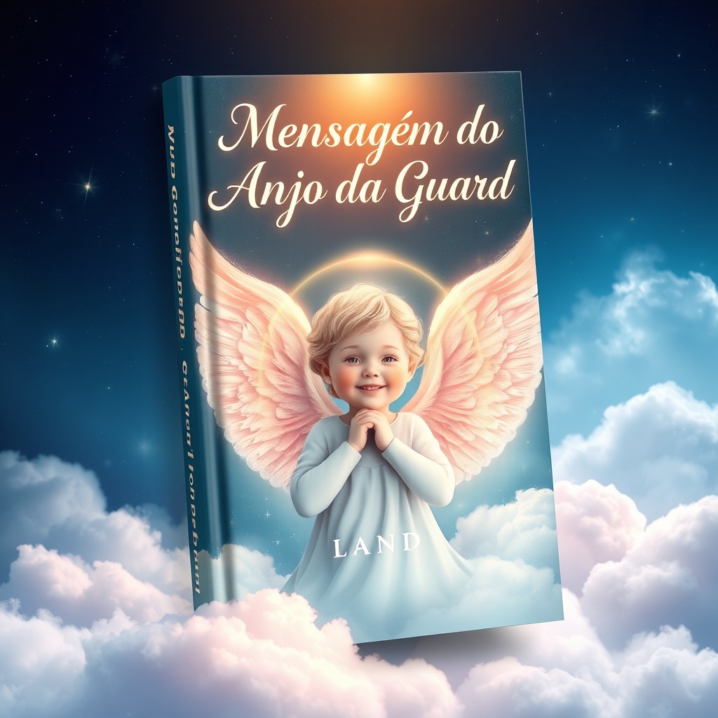 A captivating book cover design for "Mensagem do Anjo da Guarda" featuring a peaceful and mystical atmosphere