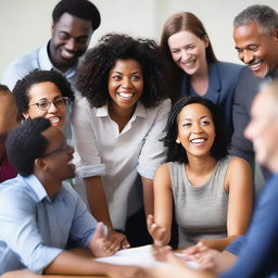 A dynamic picture of a diverse group of people engaged in a lively discussion, their expressions reflecting curiosity and involvement.