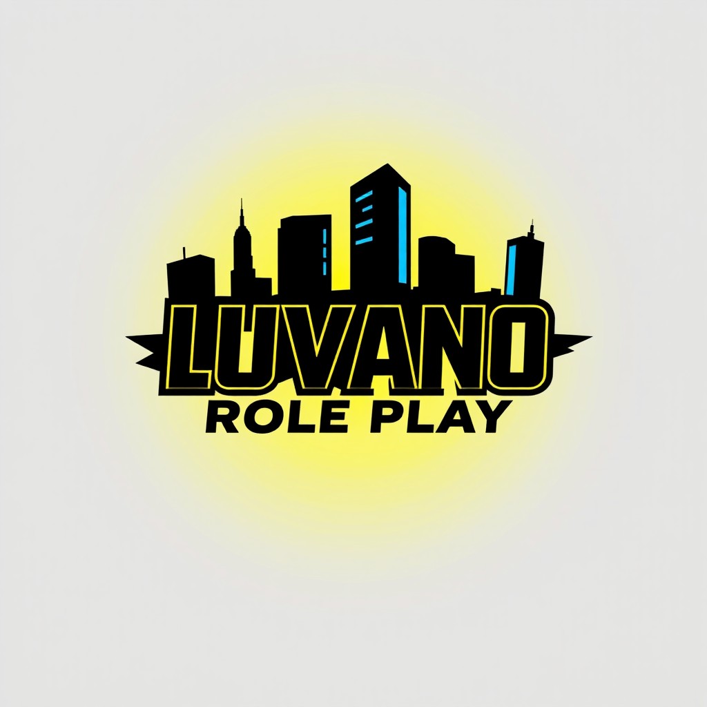 A logo design for a gaming community called 'Luvano Role Play', featuring a stylized text of 'Luvano' in bold and dynamic font