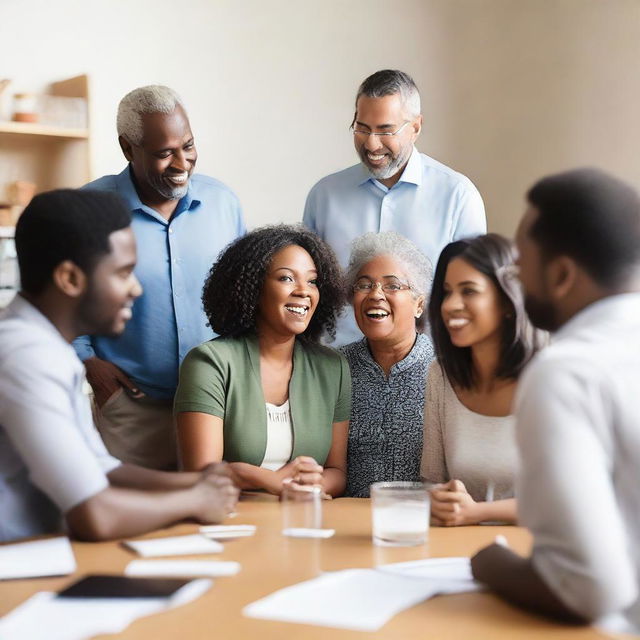 A dynamic picture of a diverse group of people engaged in a lively discussion, their expressions reflecting curiosity and involvement.