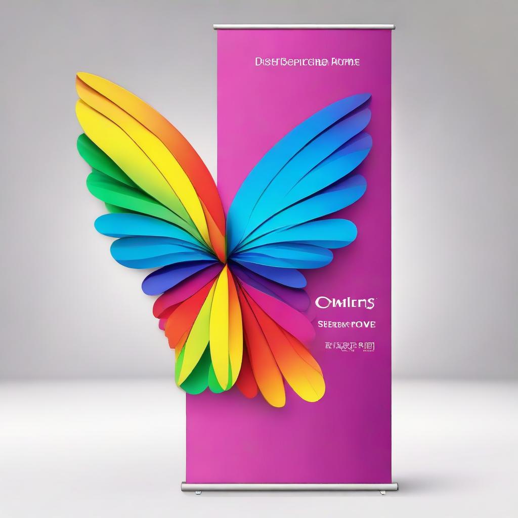 Design of a flexible banner displaying vibrant, colorful wings ideal for a selfie stand.