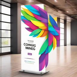 Design of a flexible banner displaying vibrant, colorful wings ideal for a selfie stand.