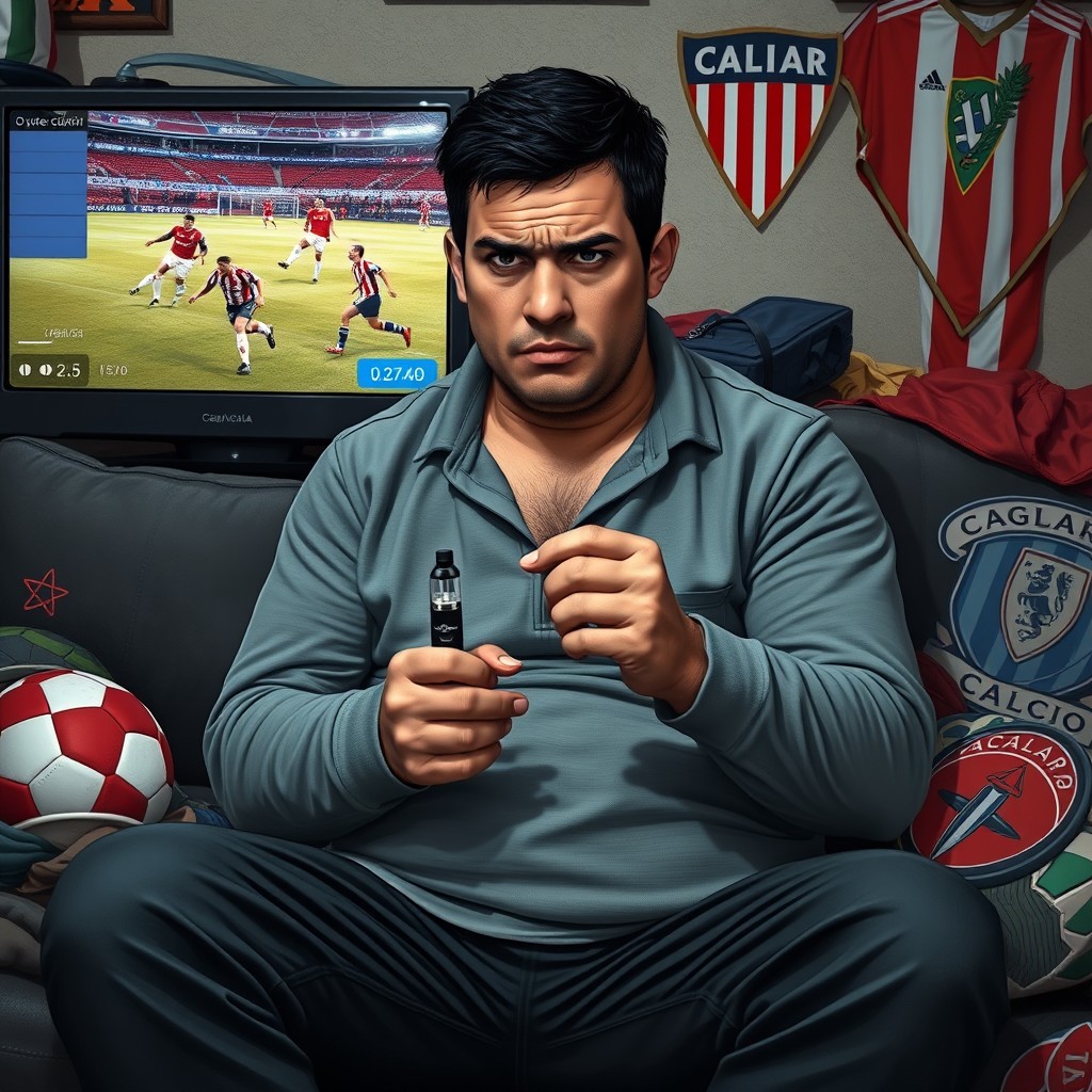 A realistic portrayal of Gianluca Gianni, an Italian man passionate about soccer and betting