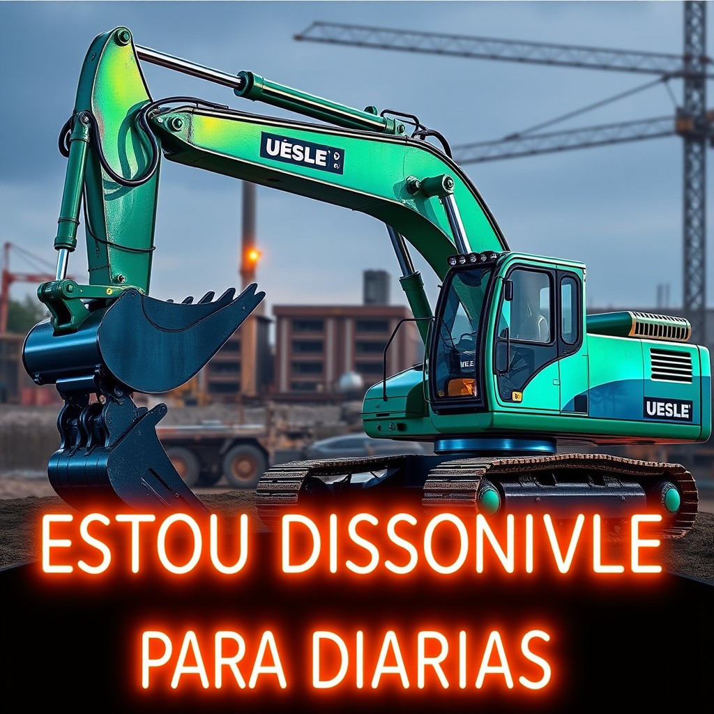 A highly detailed and ultra-realistic hydraulic excavator from the brand Uesle, featuring a stunning metallic paint design with green, silver, and surreal blue colors