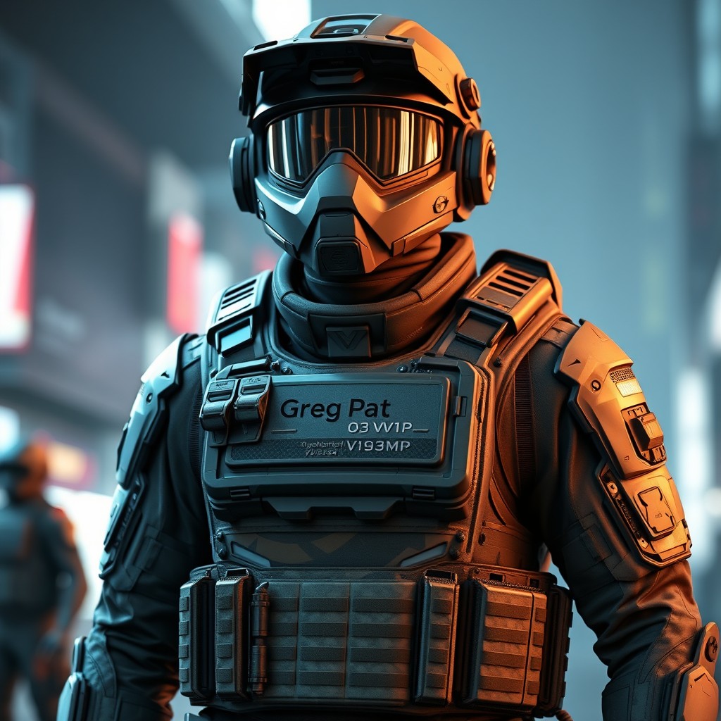 A next-generation soldier wearing an advanced military uniform that showcases a high-tech tactical vest