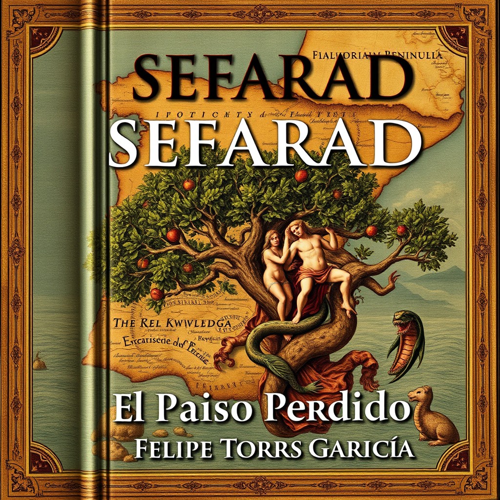 A visually stunning book cover featuring a detailed Renaissance-style map of the Iberian Peninsula, seamlessly integrated with the Tree of Knowledge