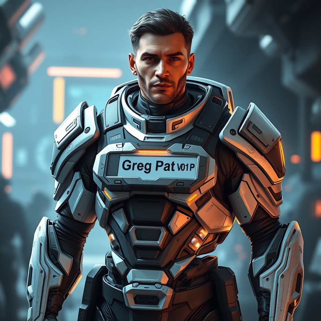 A futuristic next-gen soldier standing confidently, featuring advanced armor and technology