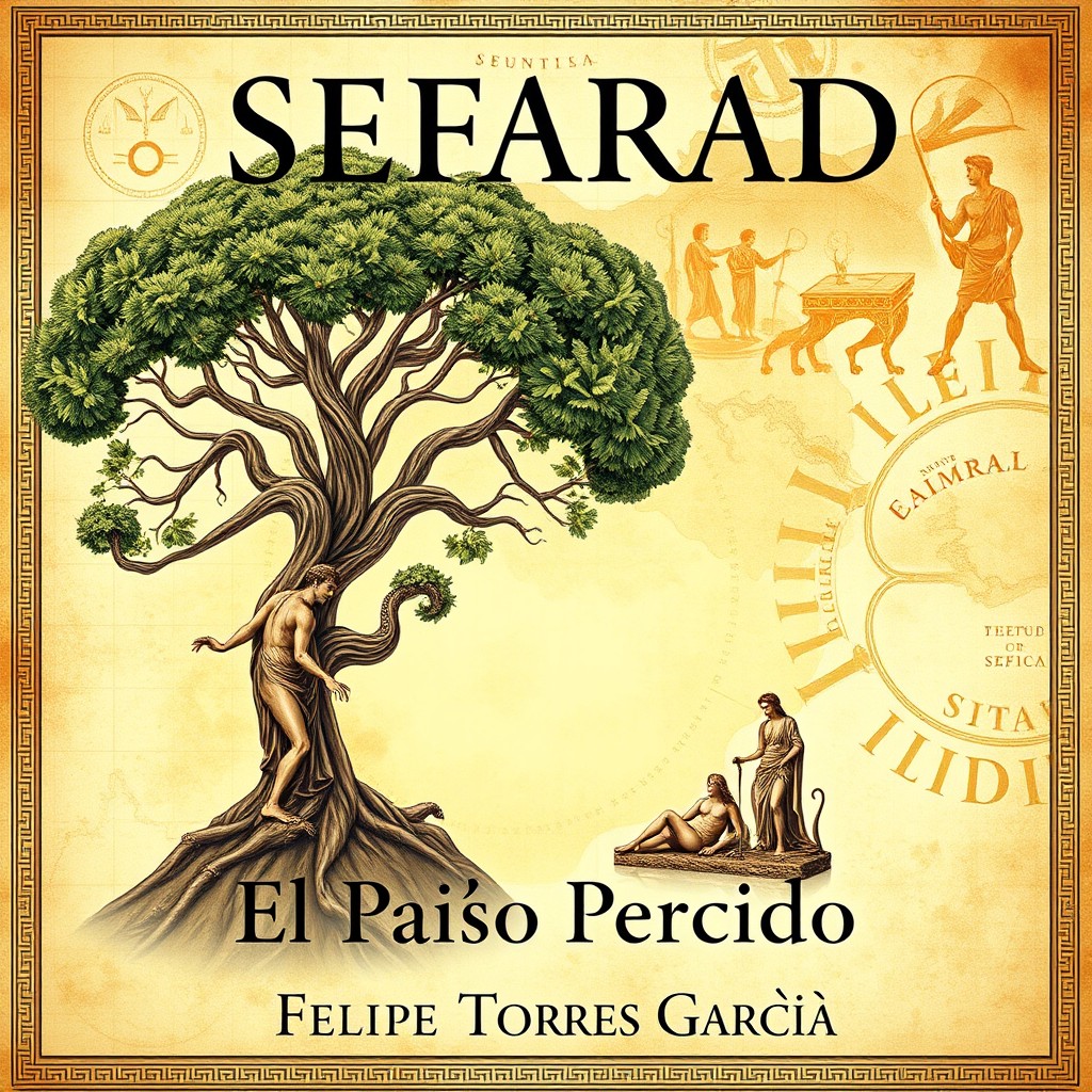 An artistic book cover featuring a beautifully detailed classical Greek-style map of the Iberian Peninsula