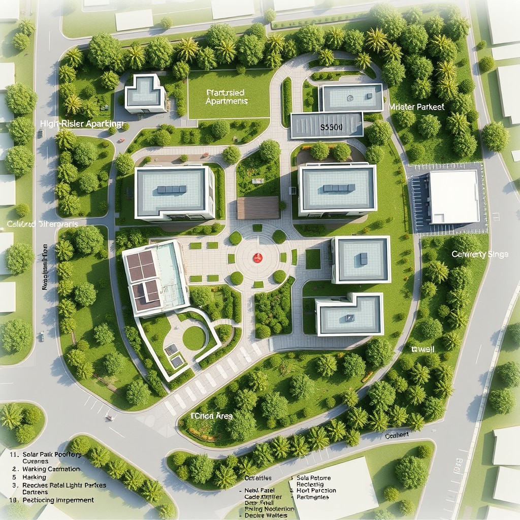 A detailed and visually appealing site plan for a modern urban development