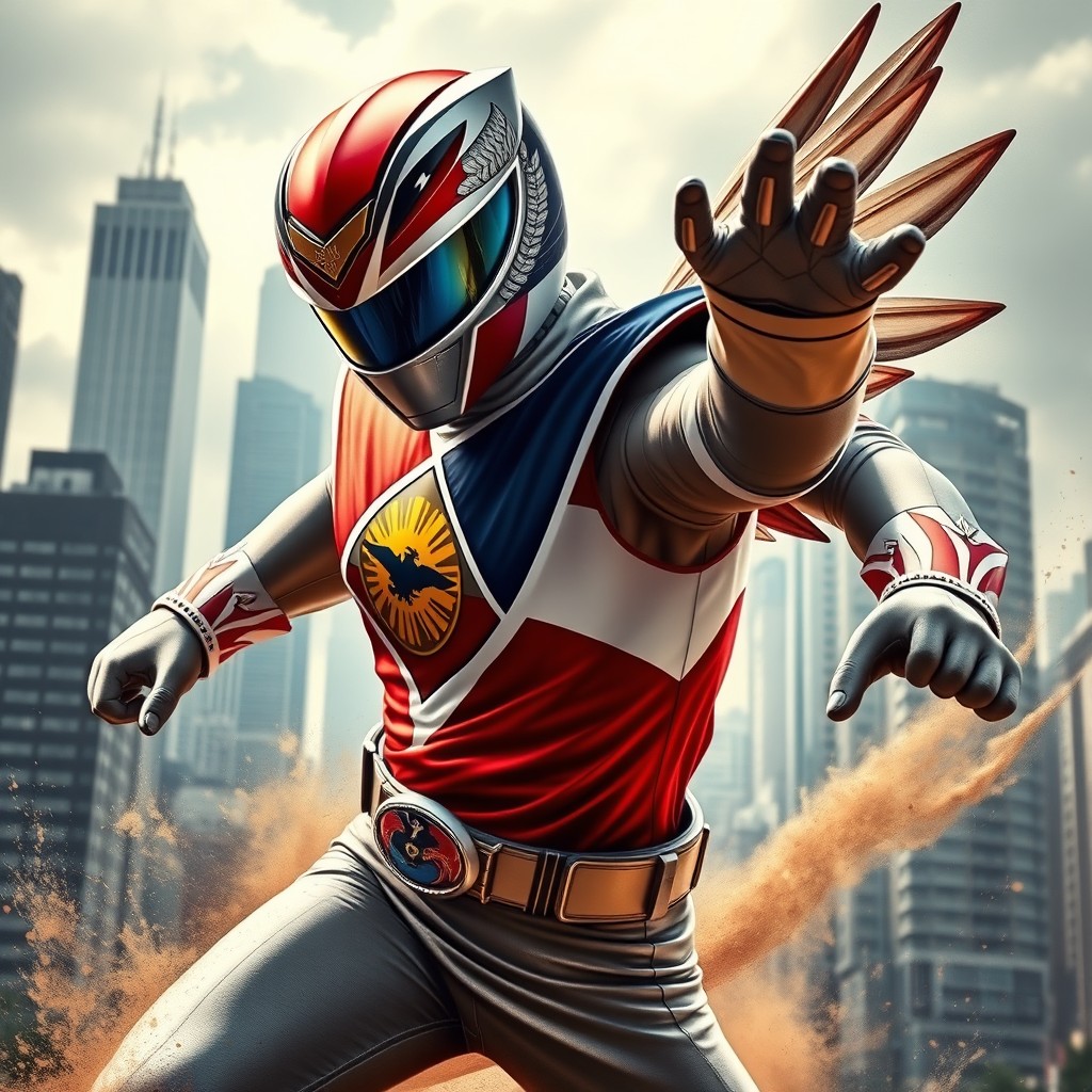 Dynamic Filipino Power Ranger: Eagle-Themed Action Pose