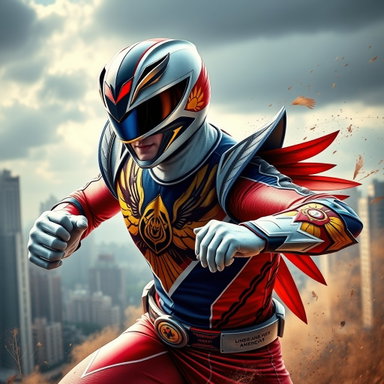 Dynamic Filipino Power Ranger: Eagle-Themed Action Pose