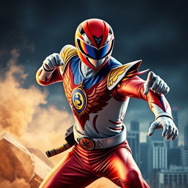 Dynamic Filipino Power Ranger: Eagle-Themed Action Pose
