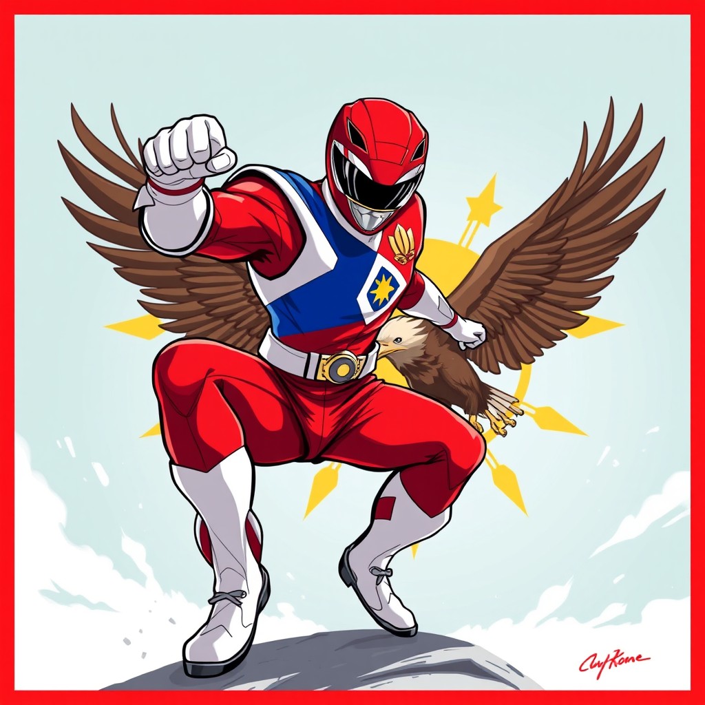 Dynamic Red Ranger Illustration with Philippine Elements | Idyllic