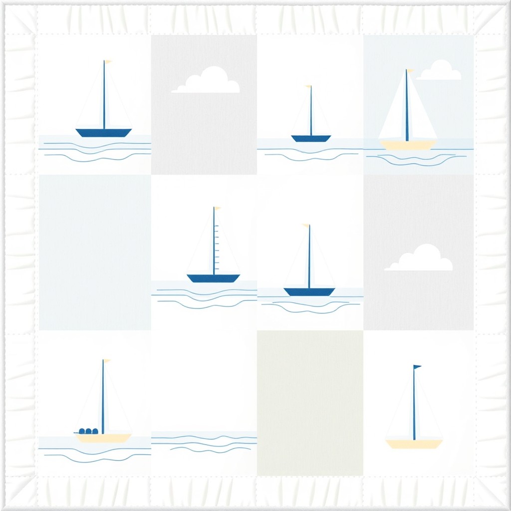 A simple and charming patchwork quilt design featuring a marina theme