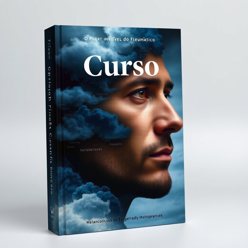 Capa de livro com o título em destaque: "Curso: O Poder Invisível do Fleumático" e subtítulo "Melancólicos: Gênios Sensíveis ou Exageradamente Introspectivos?"