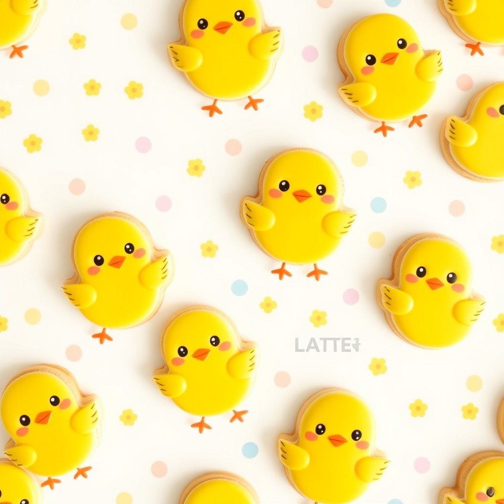A delightful and whimsical pattern featuring cute chicks, perfect for creating a cheerful cookie design