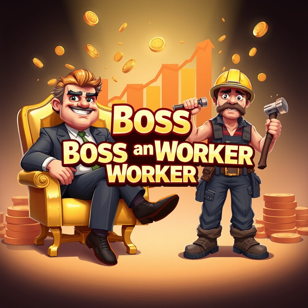 A square poster for the fictional strategy game 'Boss and Worker'