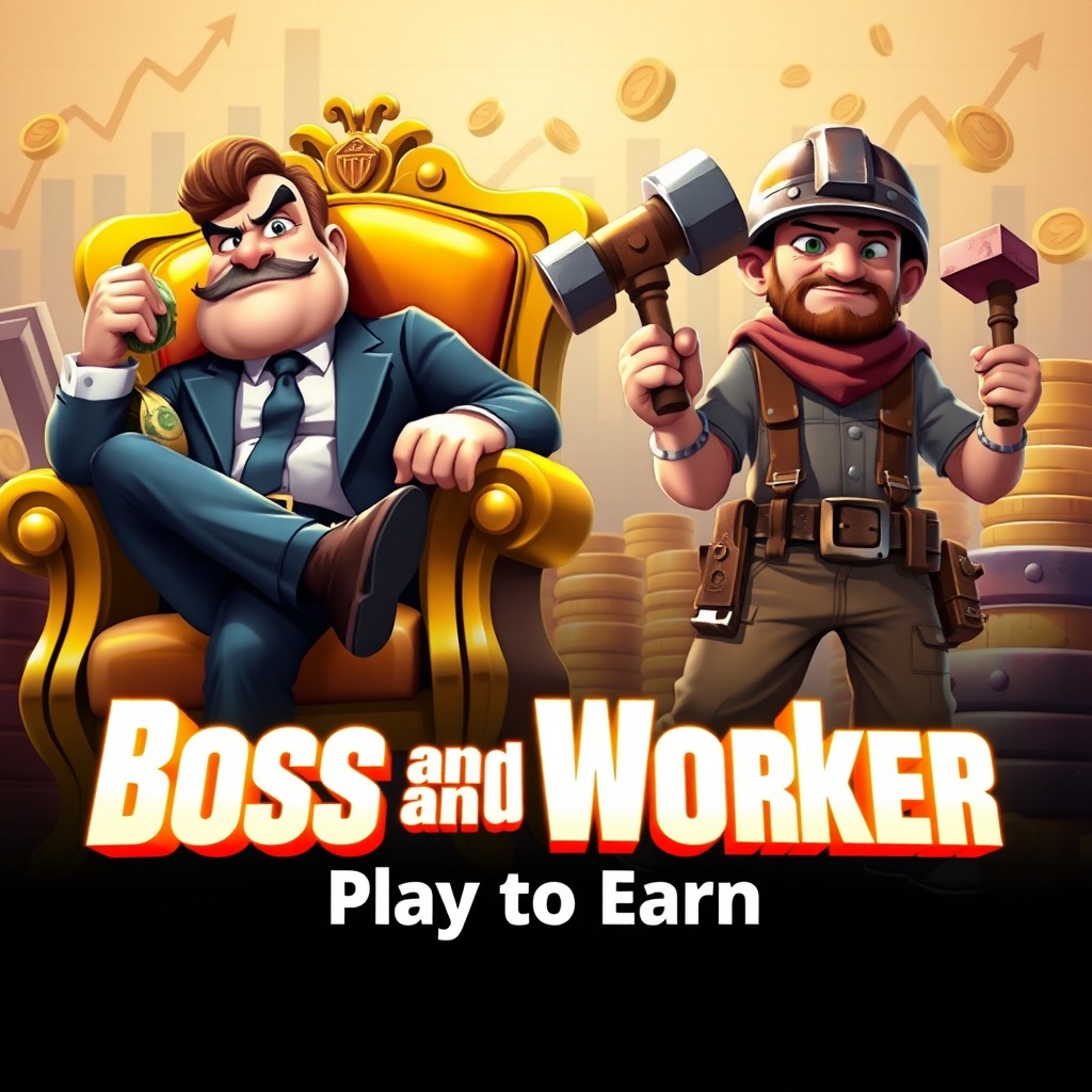 A square poster for the fictional strategy game 'Boss and Worker'