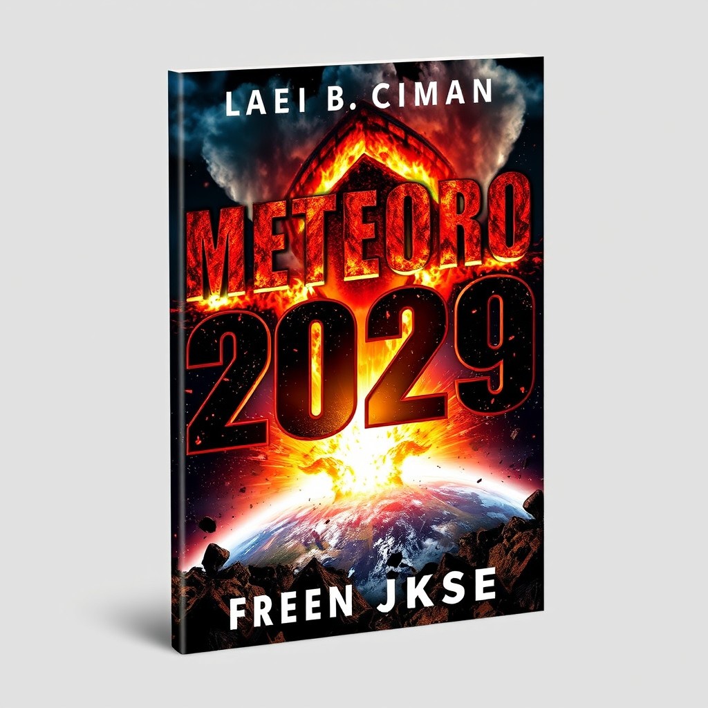 A dynamic and visually striking book cover featuring the title 'Meteoro 2029' prominently displayed in large, bold, and dramatic typography