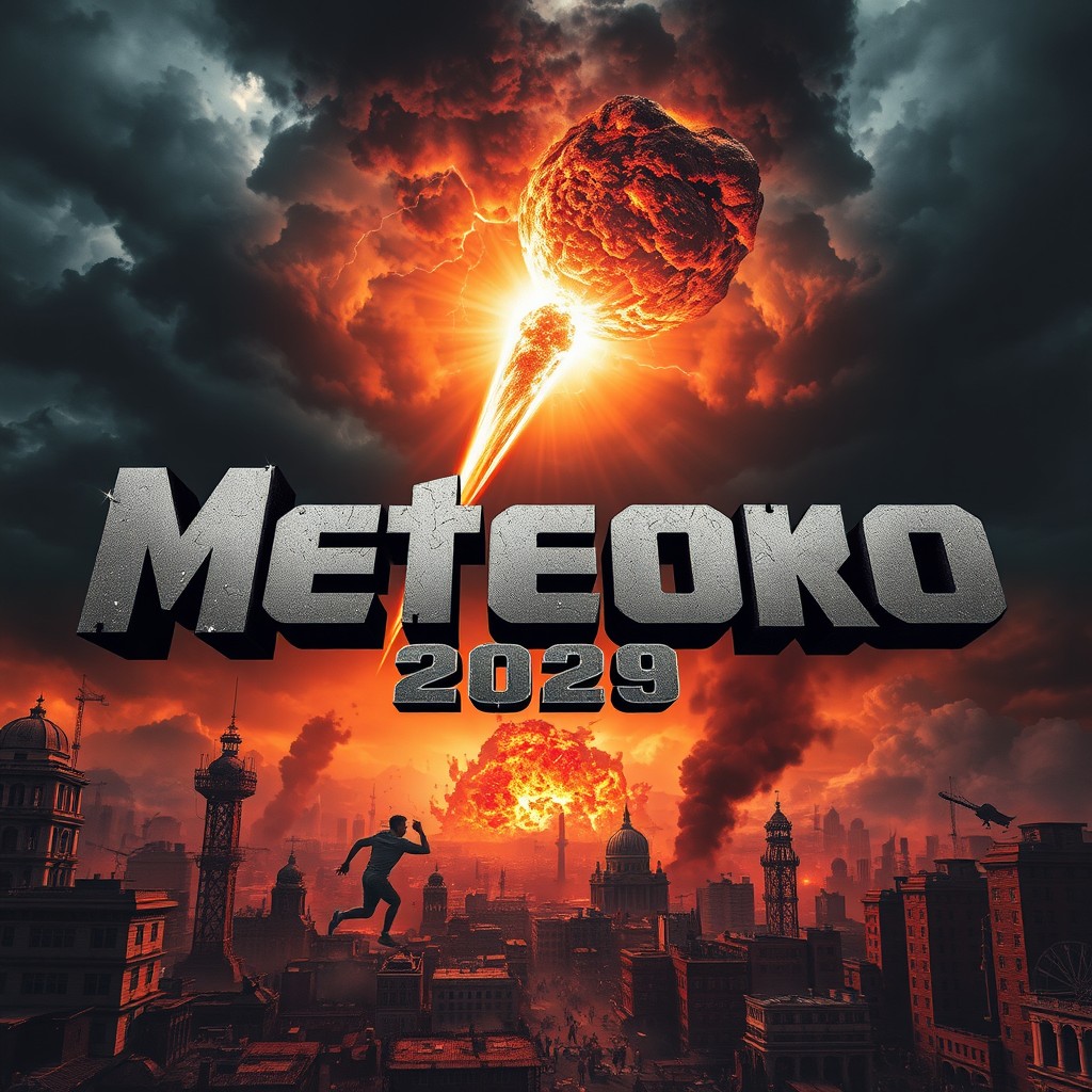 A movie poster featuring the title 'Meteoro 2029' in large, dramatic text that conveys a sense of catastrophe and impending doom