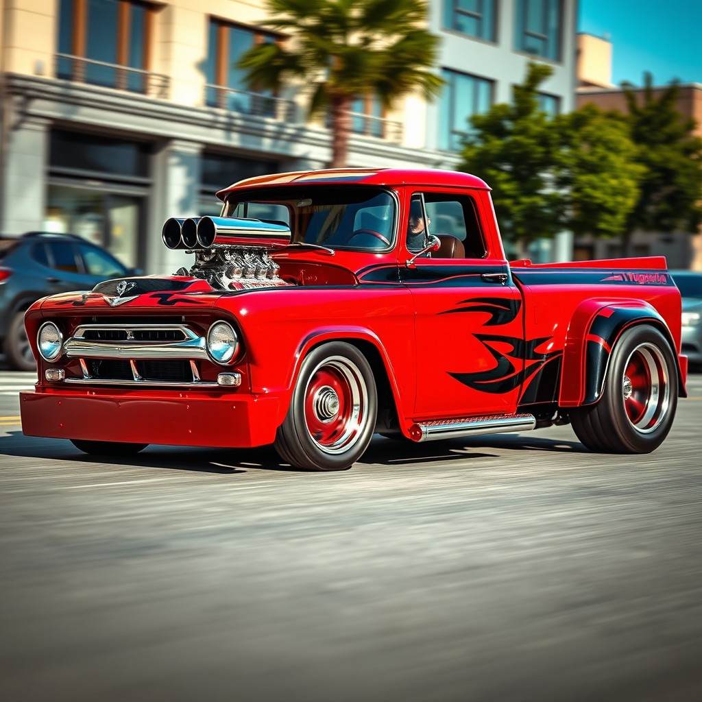 A Tam Yugoslavia truck transformed into a hotrod style vehicle, featuring a sleek and aggressive design