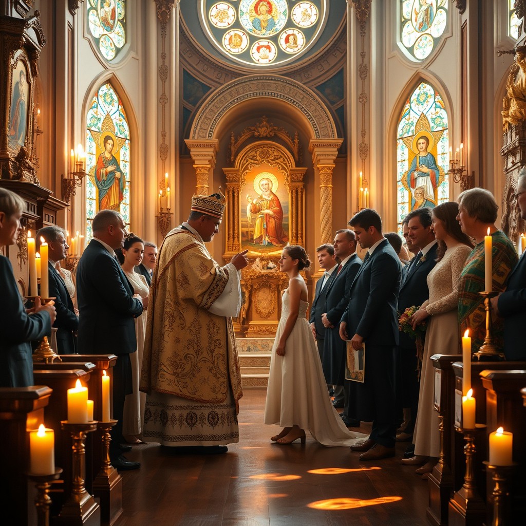 A stunning photograph capturing the interior of an Orthodox church during a confirmation sacrament
