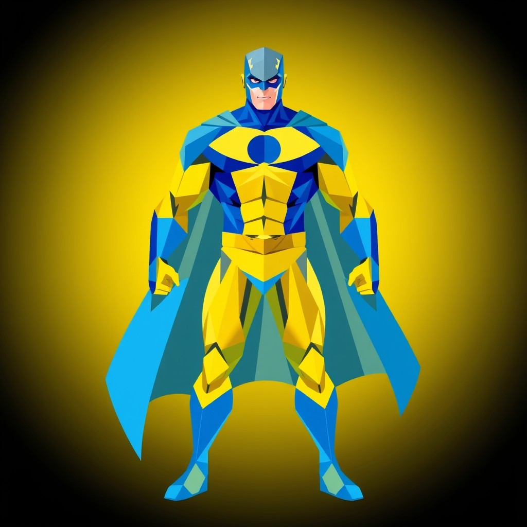 An artistic representation of the superhero Invincible composed entirely of geometric shapes