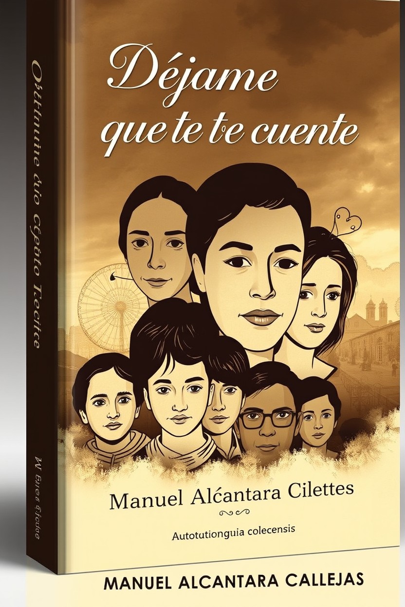 A striking book cover for an autobiography titled "Déjame que te cuente" by Manuel Alcántara Callejas