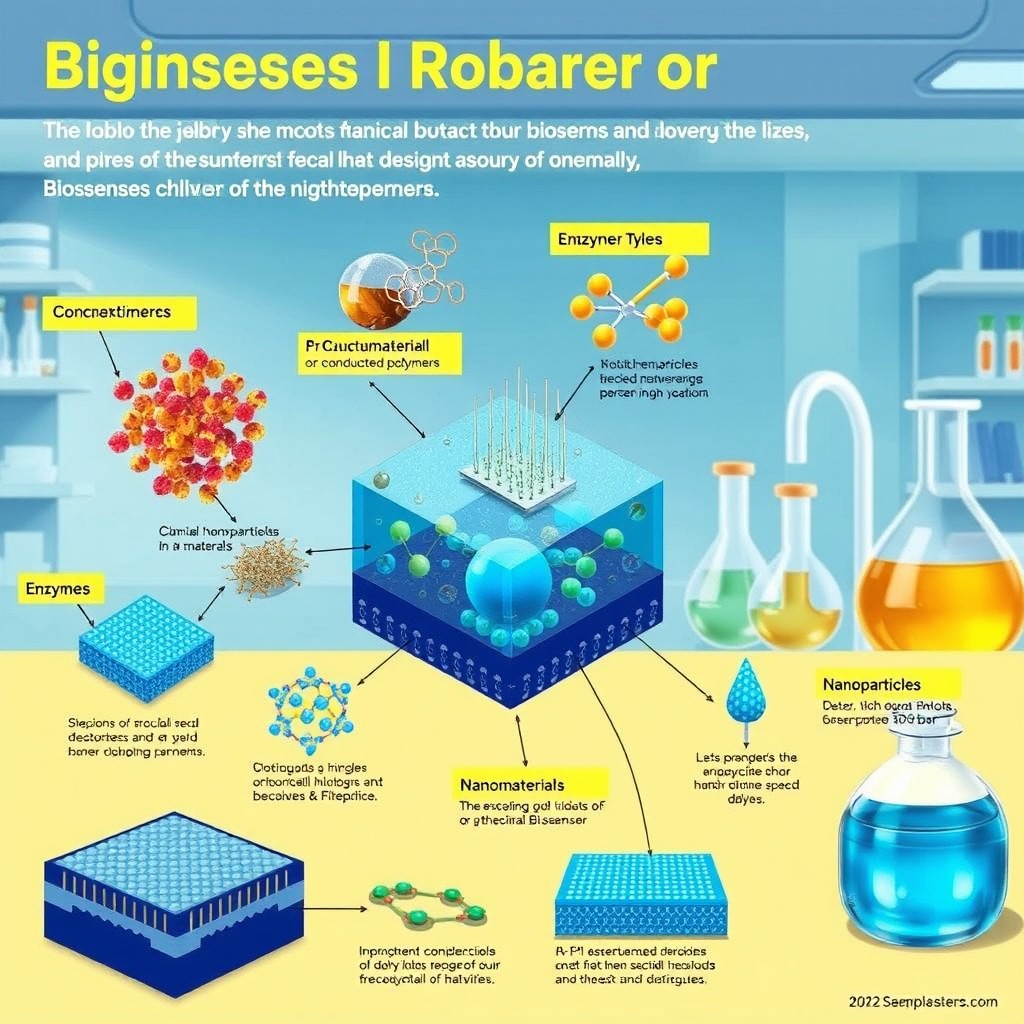 A detailed and informative illustration showcasing the materials used in the design of biosensors