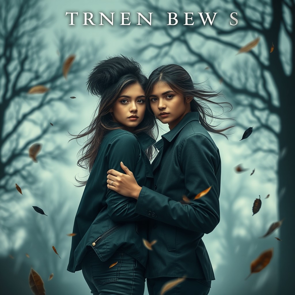 A captivating novel cover featuring a young man and a young woman standing closely together in a misty, rainy atmosphere