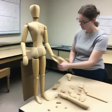 In art class, the teacher demonstrated how to manipulate the apposable joints of a wooden mannequin to create realistic poses.