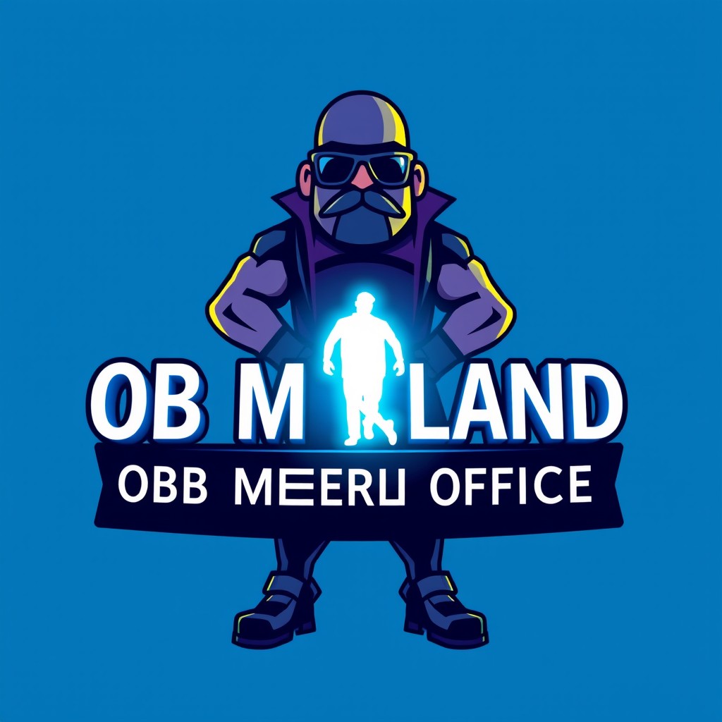A vibrant 3D logo design featuring a character styled as a bodyguard, with an illuminated silhouette in the center