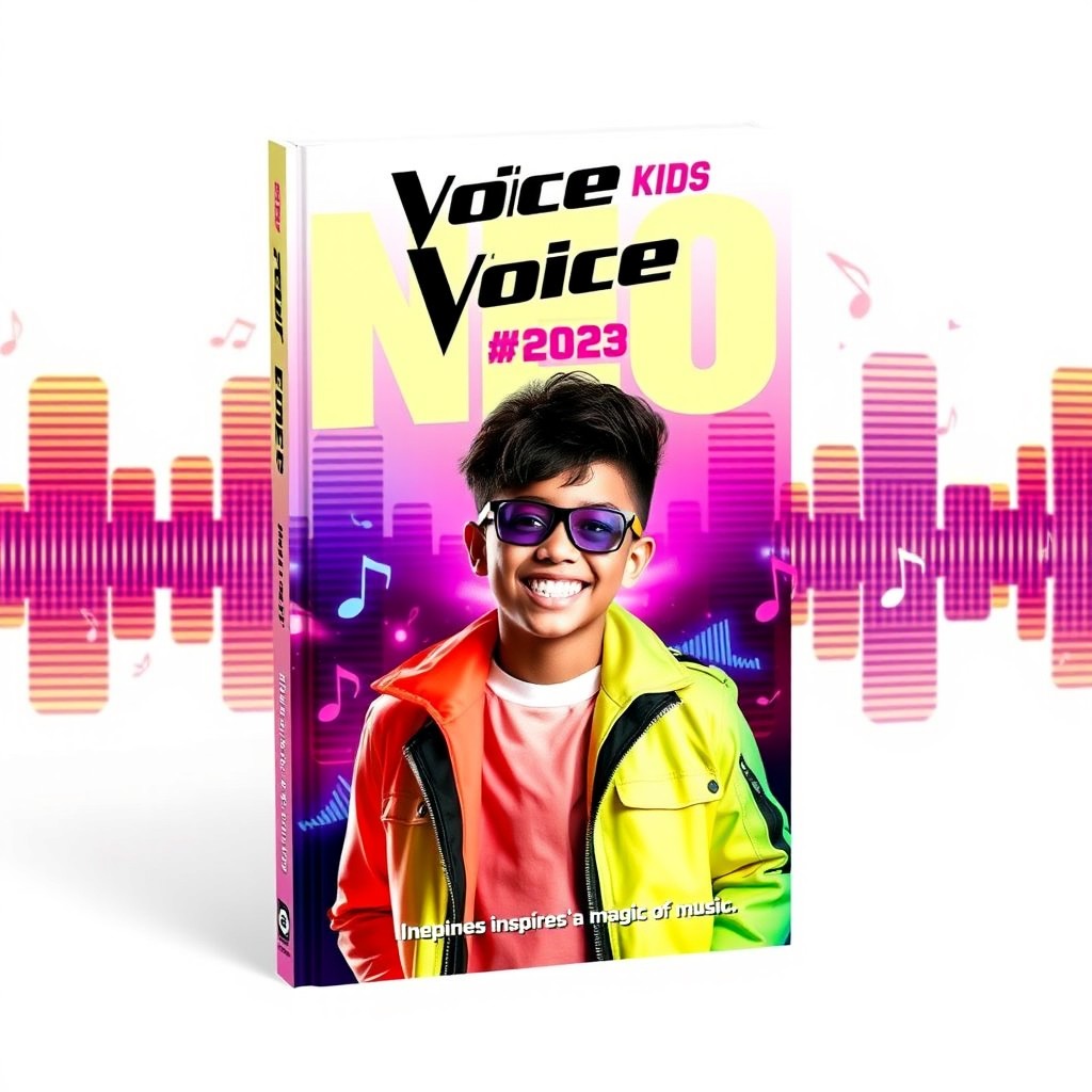A vibrant and captivating book cover featuring Neo from the Voice Kids 2025