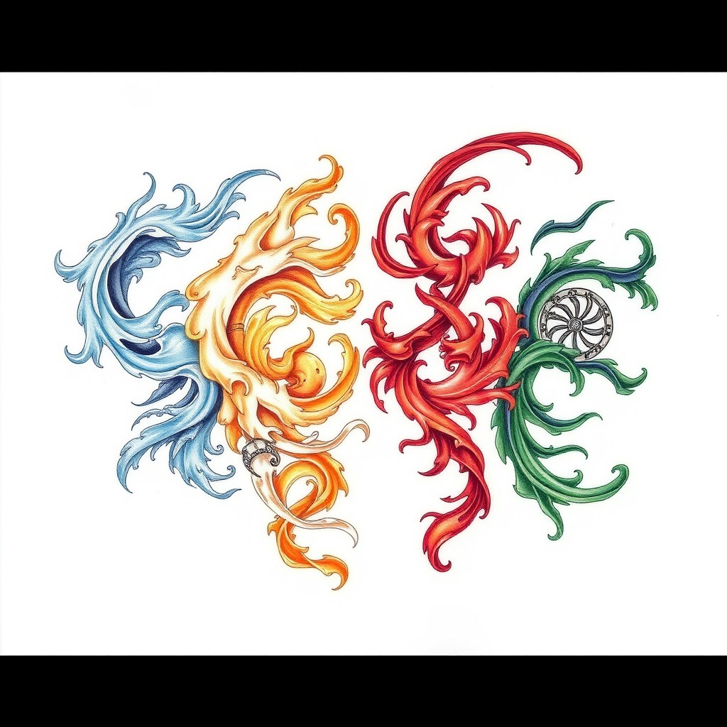 A detailed and artful representation of the four winds, depicted as swirling, ethereal forms