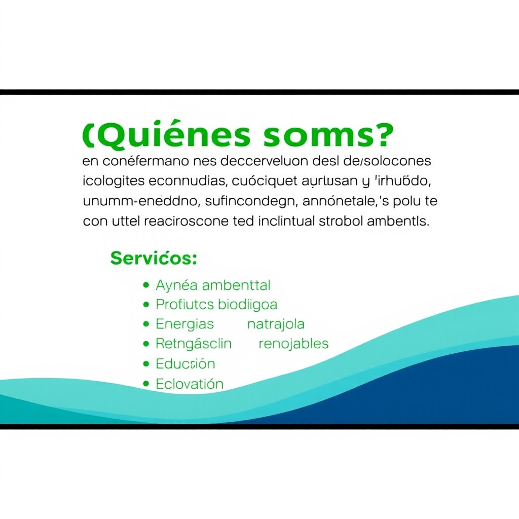 Presentation slide for EcoFuture, visually summarizing the company's mission, services, and contact information