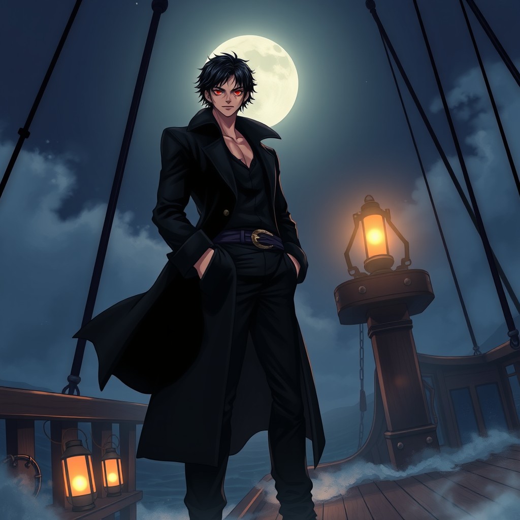 A tall, lean adult male pirate illustrated in a detailed One Piece anime style