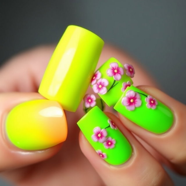 A close-up of beautifully painted nails in a creative sequence