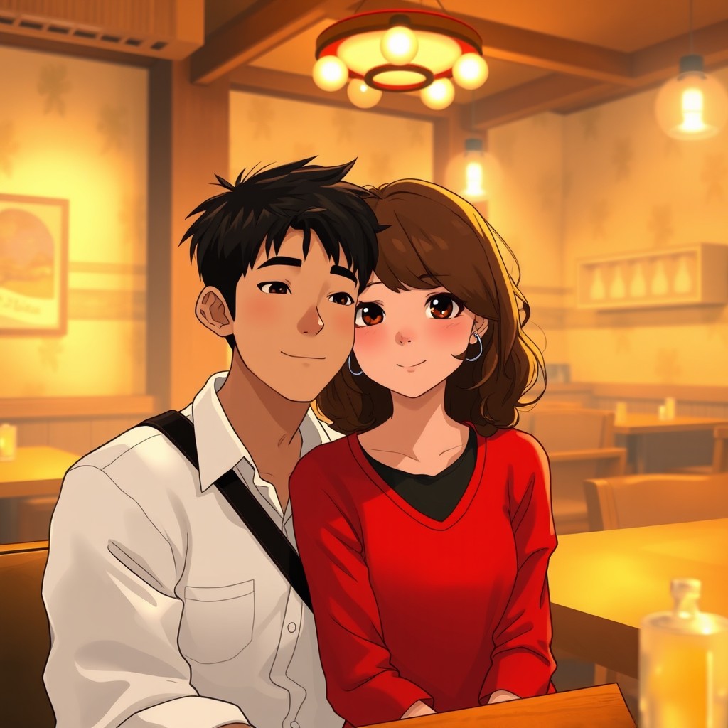 A scene inside a cozy Filipino-style restaurant with warm lighting and wooden furniture