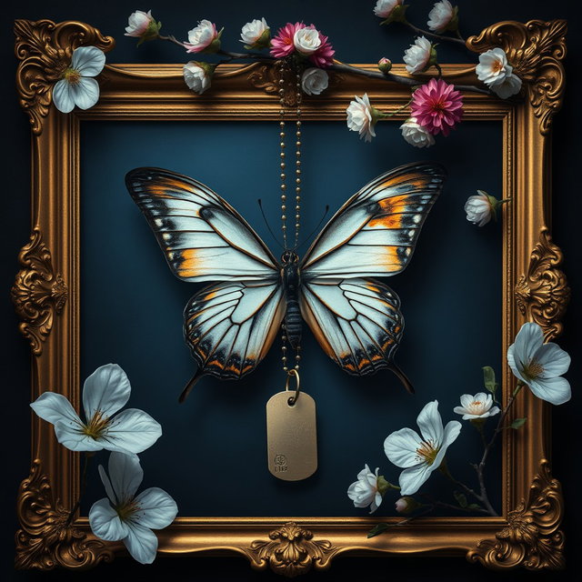 A detailed composition featuring a butterfly at the center, symbolizing transformation and refinement