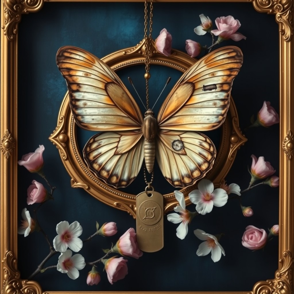 A detailed composition showcasing a butterfly at the center, symbolizing transformation and refinement