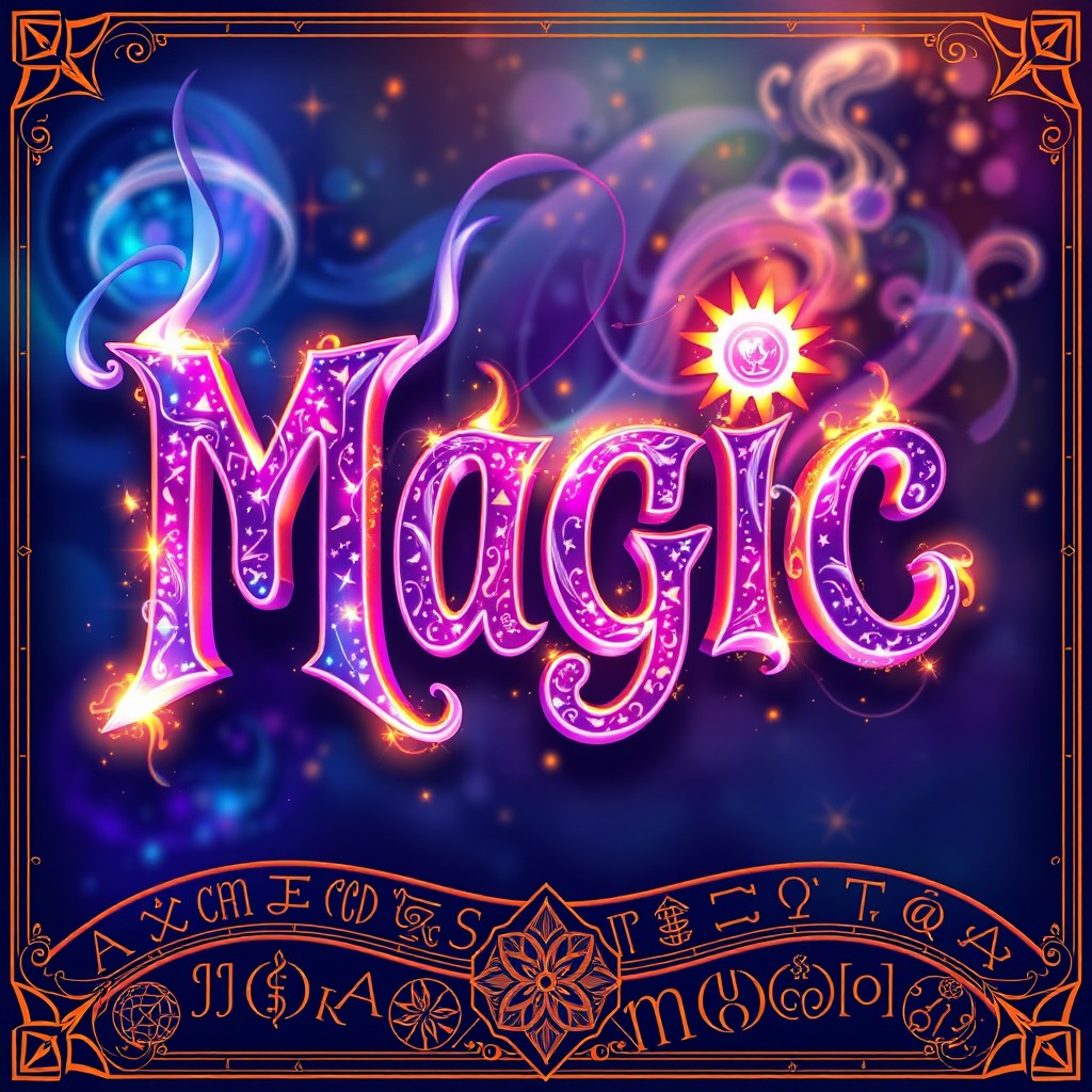 A vibrant and enchanting poster featuring the words 'Magic' in bold, mystical font