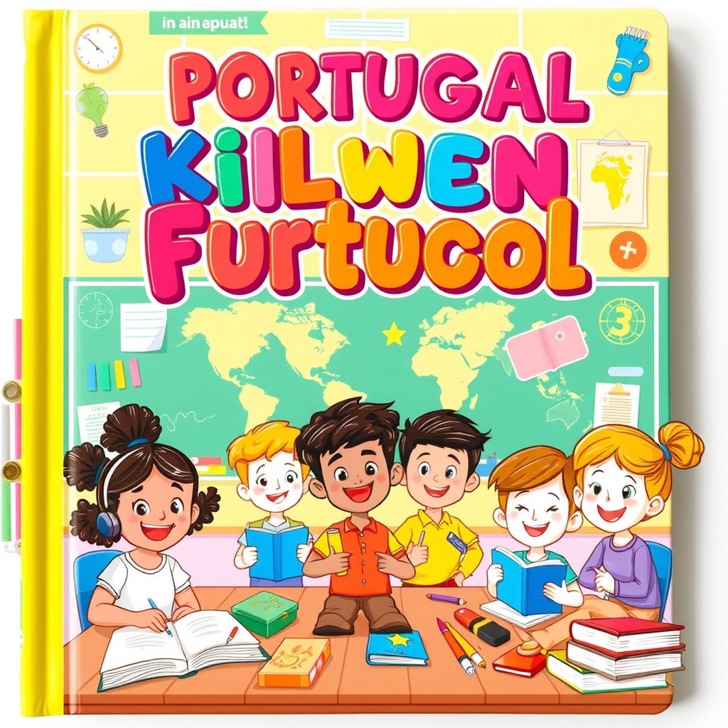 A colorful and engaging children's book cover focused on educational themes, featuring diverse cartoon children happily engaged in learning activities