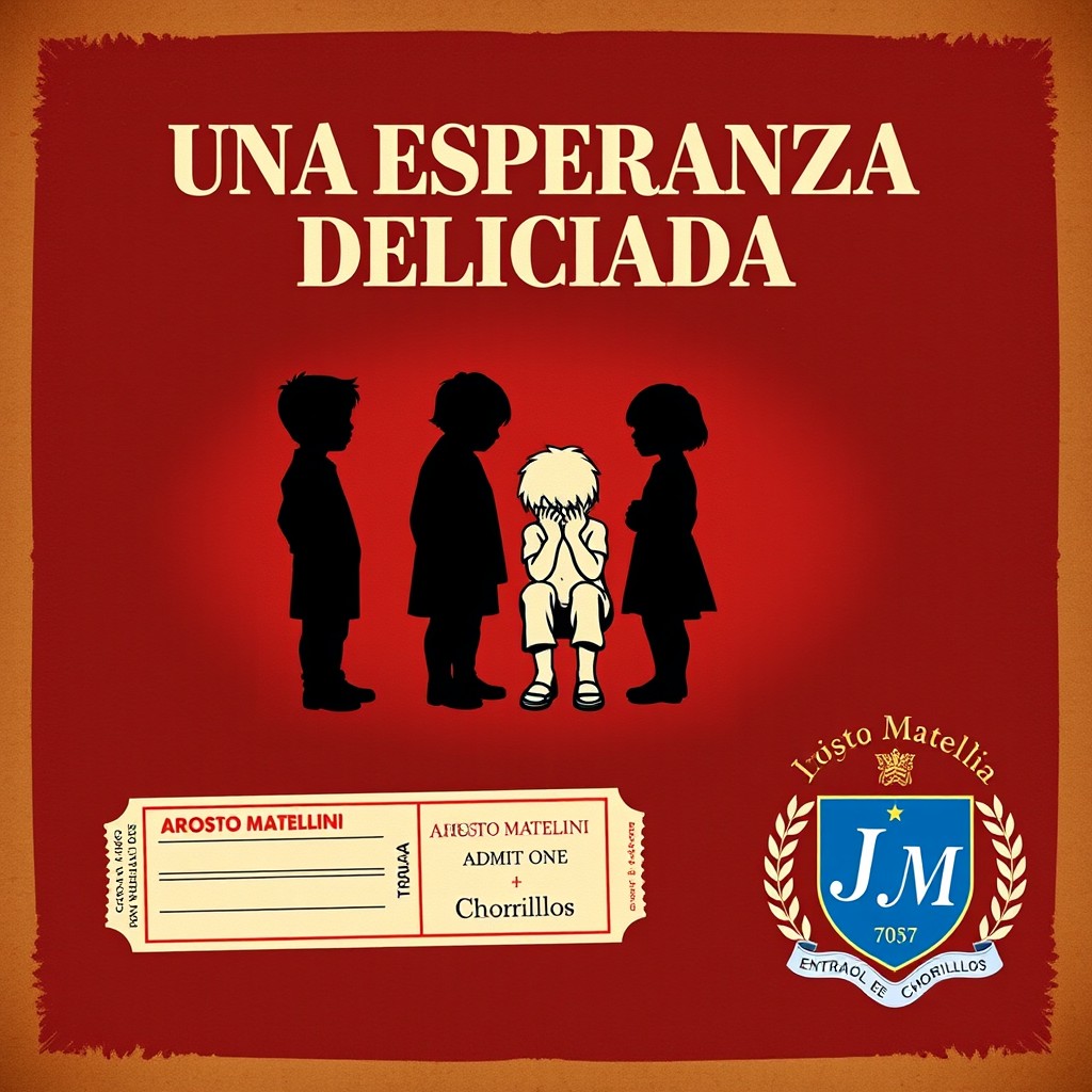 A vintage artwork titled 'UNA ESPERANZA DELICADA' in large, elegant, antique typography in cream or off-white color, set against a dark brown or dark red background