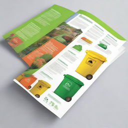 A vibrant and appealing brochure highlighting the importance of proper solid waste management, with illustrations of disposal methods, recycling bins, and clean environments.