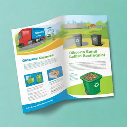 A vibrant and appealing brochure highlighting the importance of proper solid waste management, with illustrations of disposal methods, recycling bins, and clean environments.