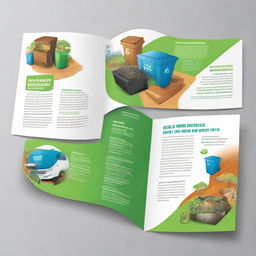 A vibrant and appealing brochure highlighting the importance of proper solid waste management, with illustrations of disposal methods, recycling bins, and clean environments.