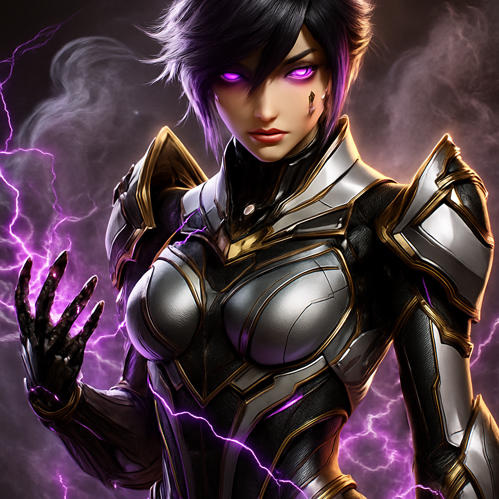 A futuristic warrior in sleek, form-fitting armor, exhibiting bold, intricate designs