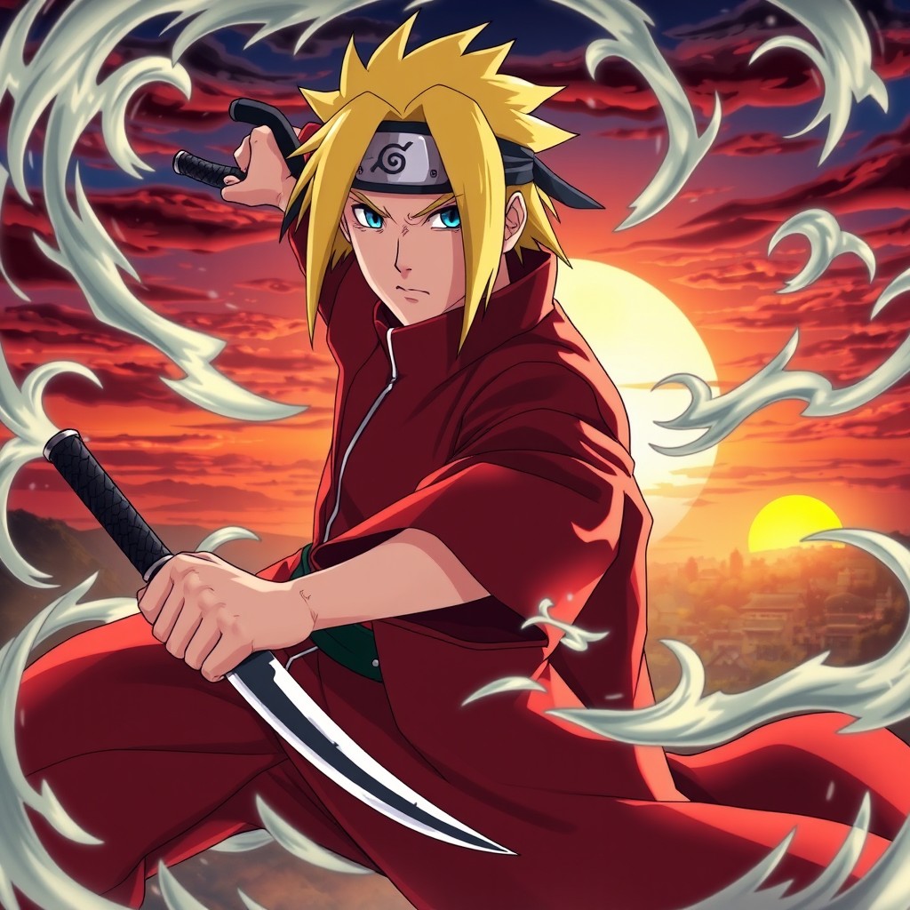 A heroic depiction of Namikaze Minato, the Fourth Hokage from the anime Naruto